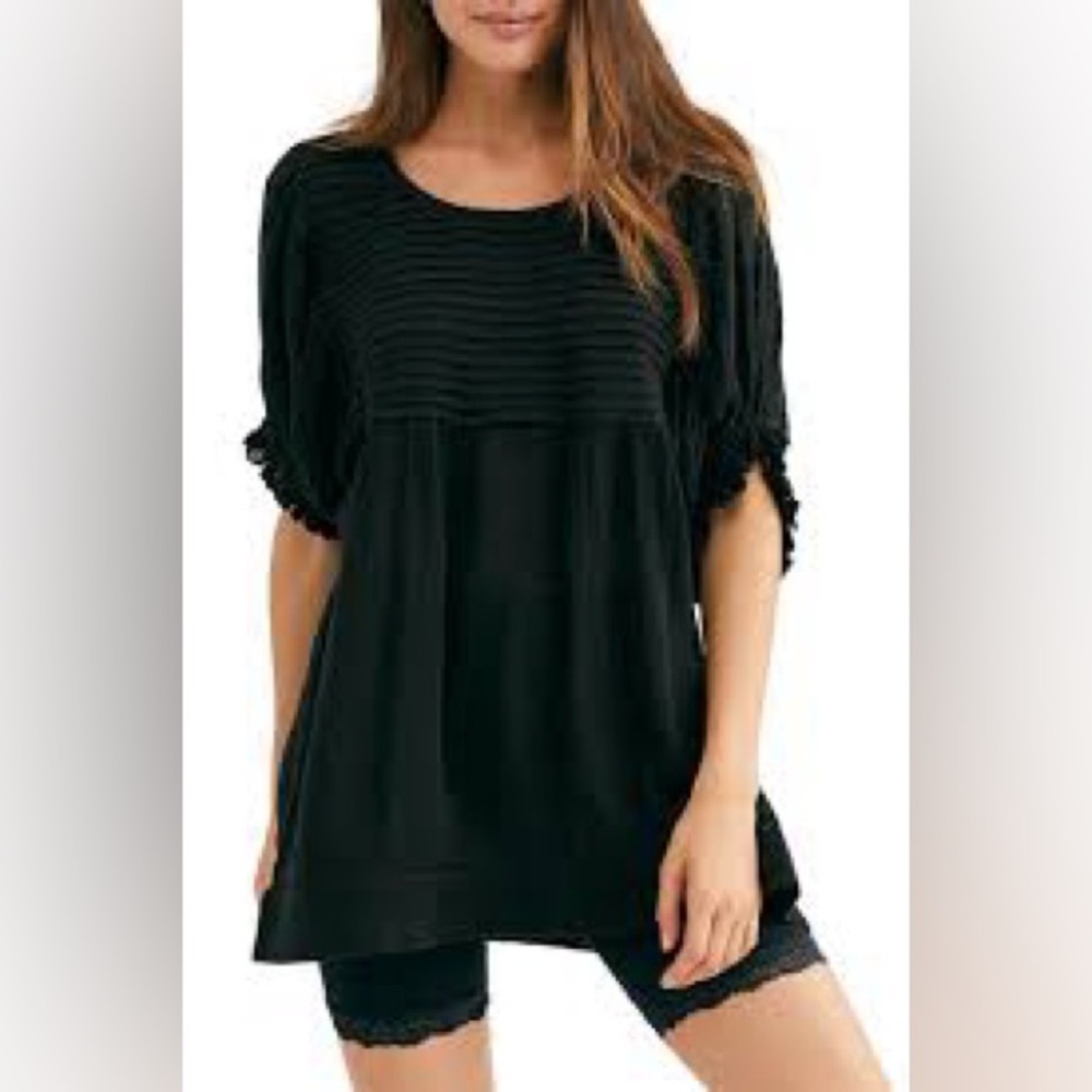 Free People Elsie tunic black babydoll short sleeve | Small